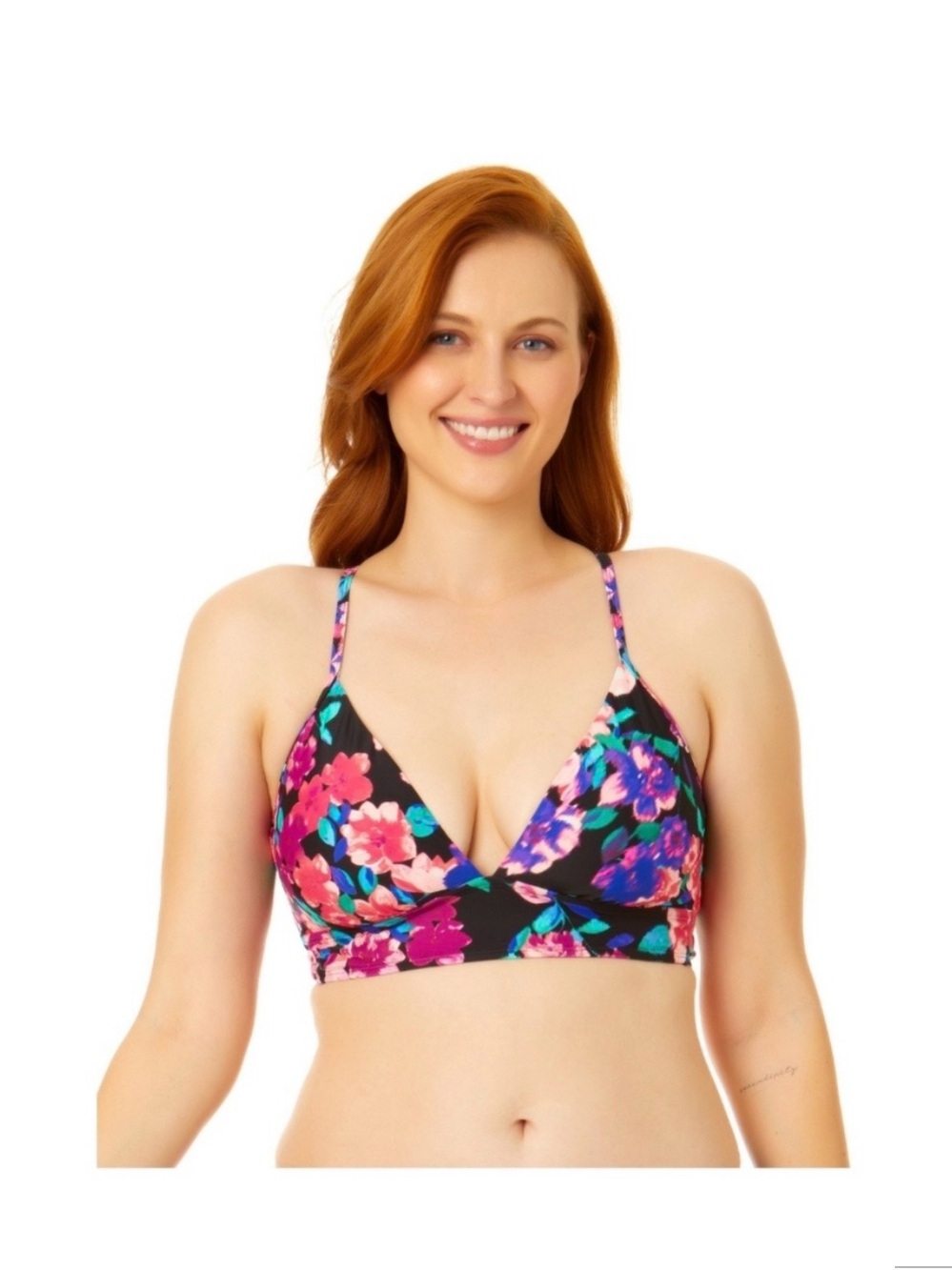 NWT Time and Tru Black Floral Tie-back bikini top. Size Large - Picture 2 of 8